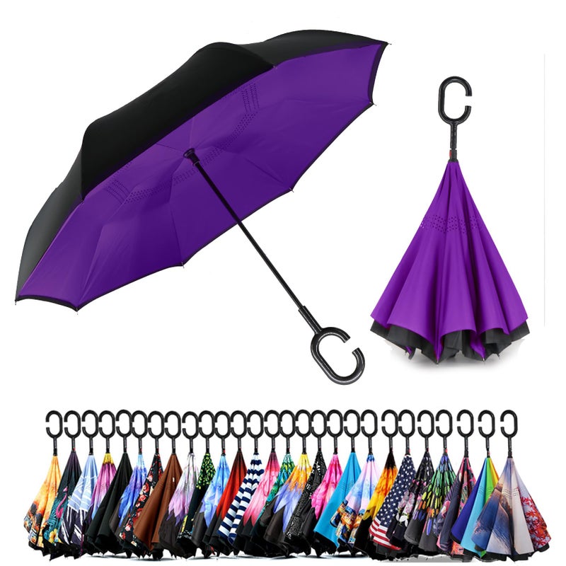 SIEPASA Spar. Saa Double Layer Inverted Umbrella with C-Shaped Handle, Anti-UV Waterproof Windproof Straight Umbrella for Car Rain Outdoor Use - Image 1